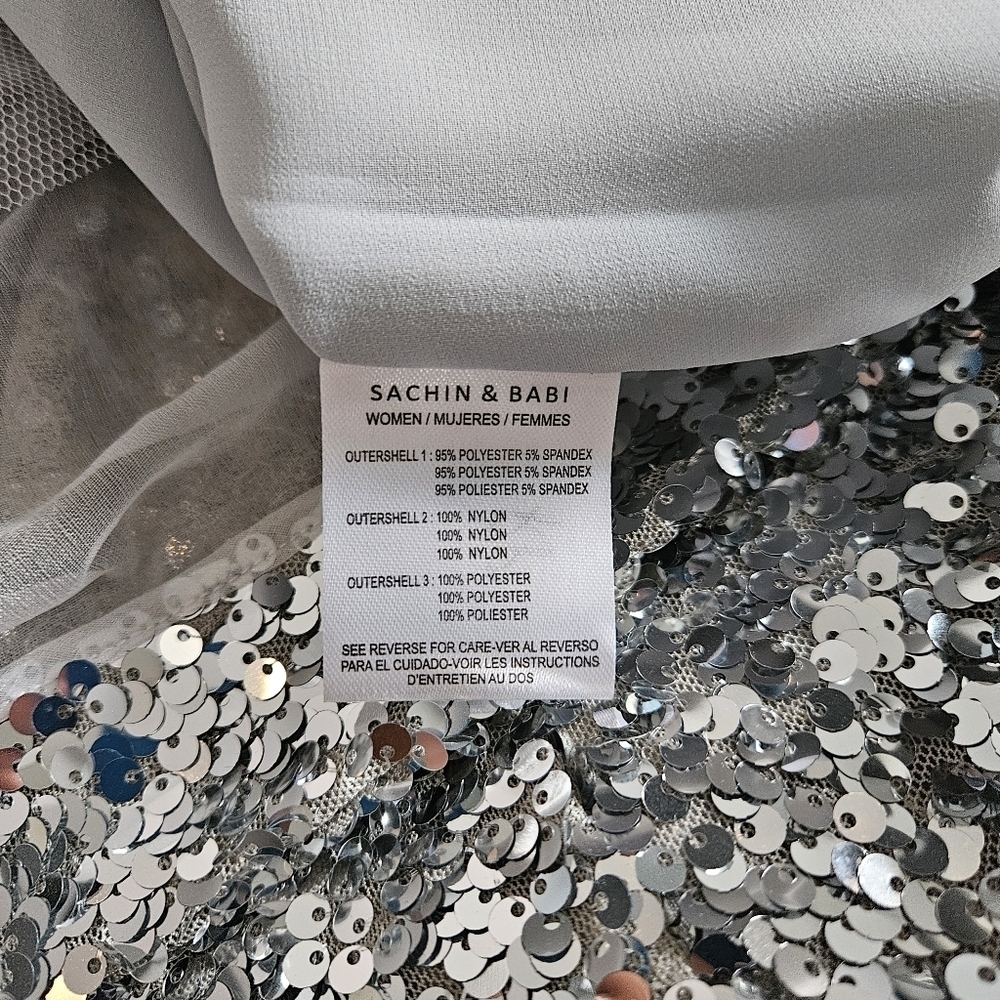 Sachin + Babi Quinn Silver Metallic Sequins Mini Dress 4 Party Glittery Shimmery - Picture 11 of 16